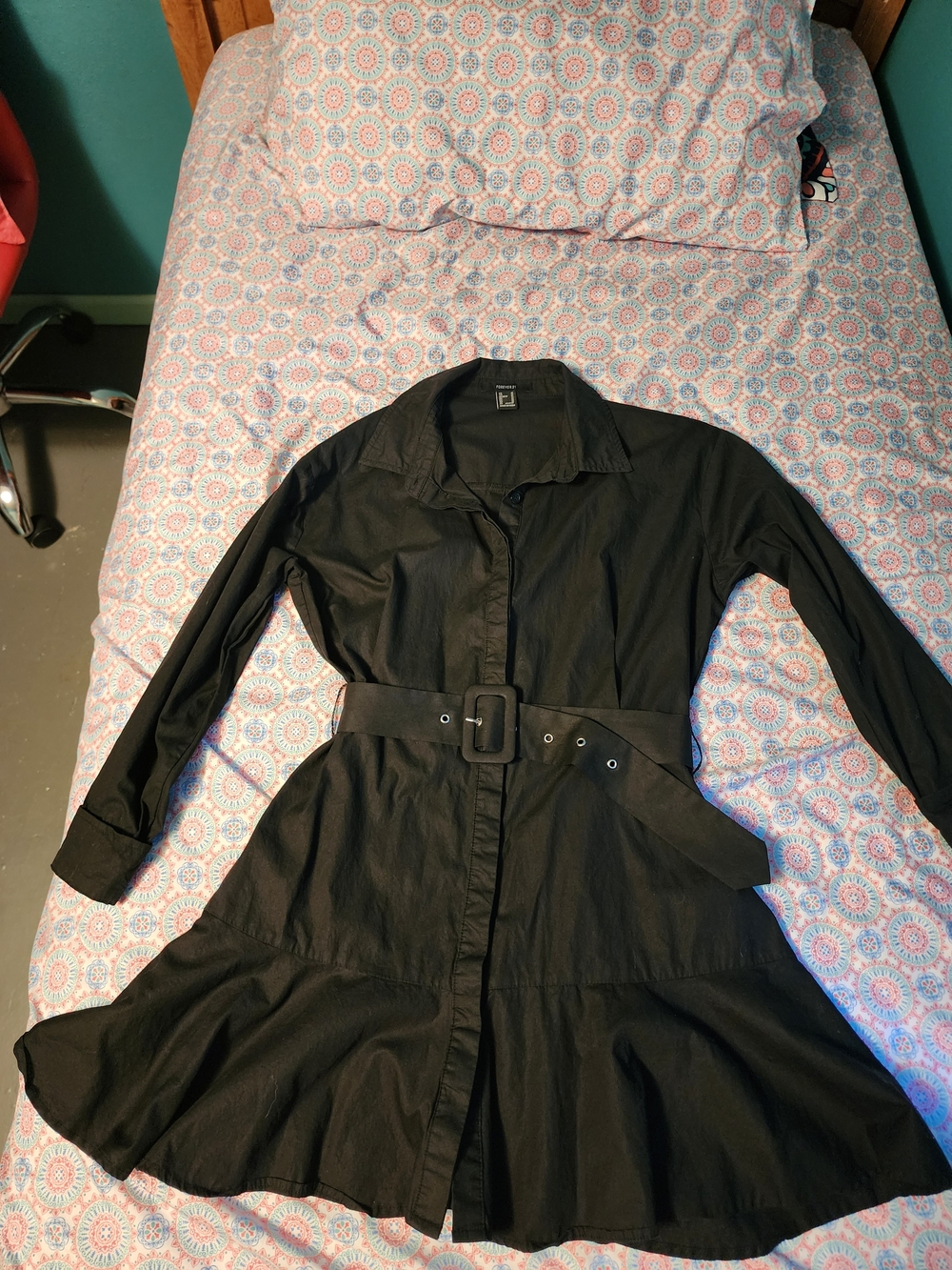 Forever 21 Women's Black Belted Shirt Dress Medium Med P2p 22 New No Tag
